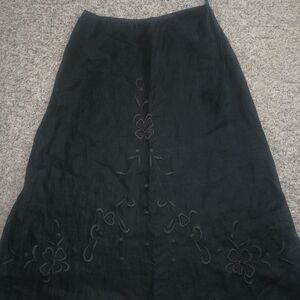 Evan Picone Embroidered Skirt,Blk,Linen,Size 8 Vintage